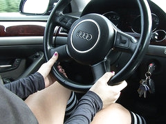Tiffany Preston Love large car and here she is performing a breathtaking pedal pumping on a dark Audi A8 . That babe loves driving fast and goes on the highway over 150 KM/h . You can heard the hawt noise of the engine and of course see our beautiful Tiff