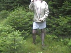 Stockings legal age teenager in the woods sucks and takes cumshot